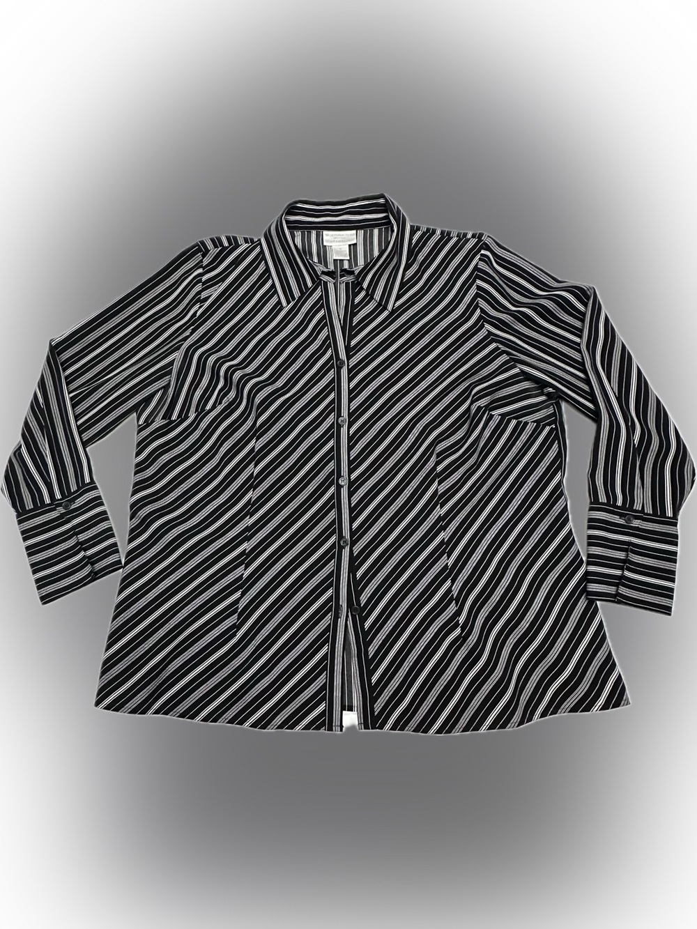 Worthington Black and White Striped Button-Down Stretch Shirt
